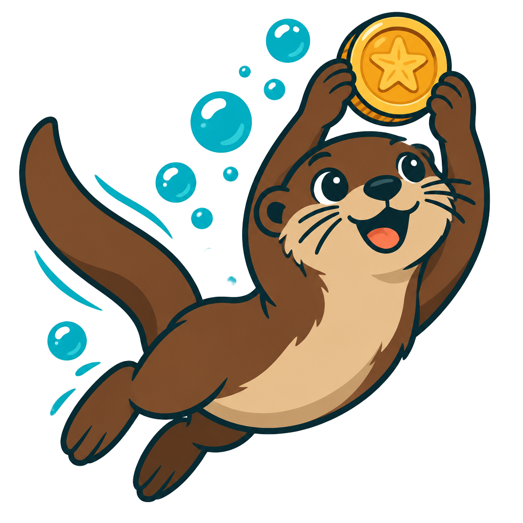 Degen swimming underwater holding a gold coin